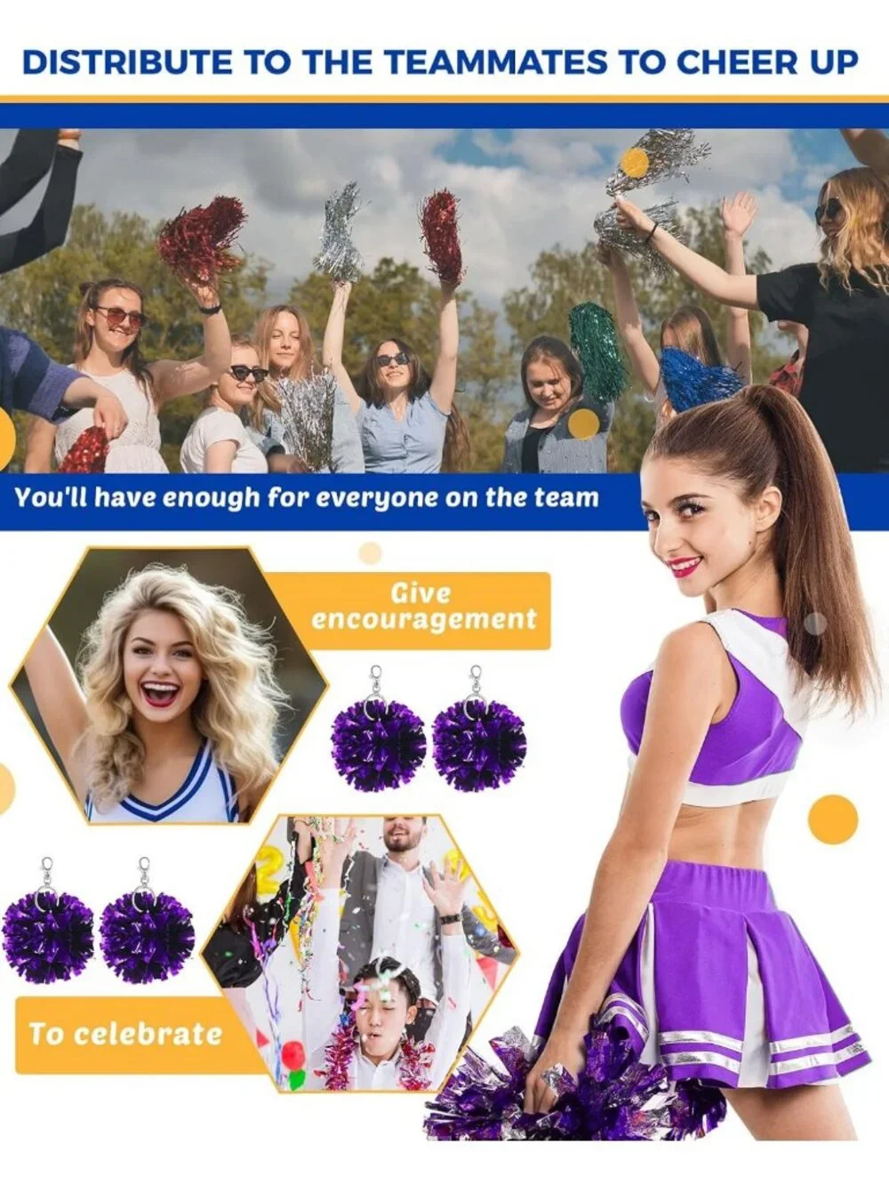 Cheerleader Pom Pom Keychain Charm - Fun Gift for Cheerleading Fans